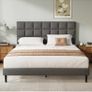 Double Bed Frame, Easy Assembly, Sturdy Wooden Slat Support, Upholstered Platform with Headboard Image 7