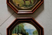 Vintage pair of hexagnol framed deer prints