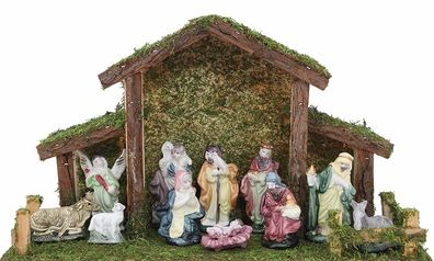 Traditional Christmas Nativity Scene - Stable With 11 Nativity Figures - Christmas Decorations (FREE POSTAGE)