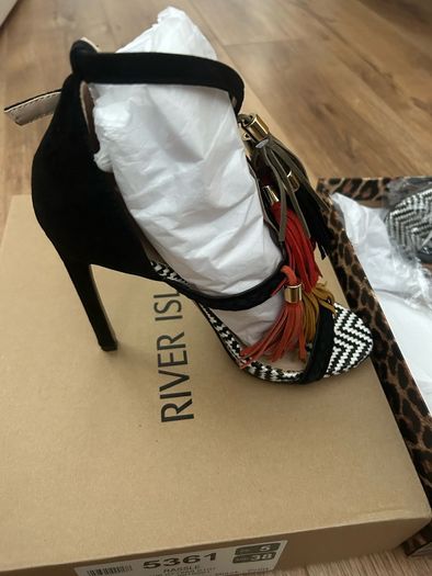River Island black tassel heels