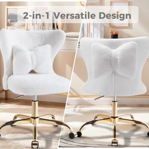 Vanity Chair with Gold Wheels & Bow Pillow, girl's office chair