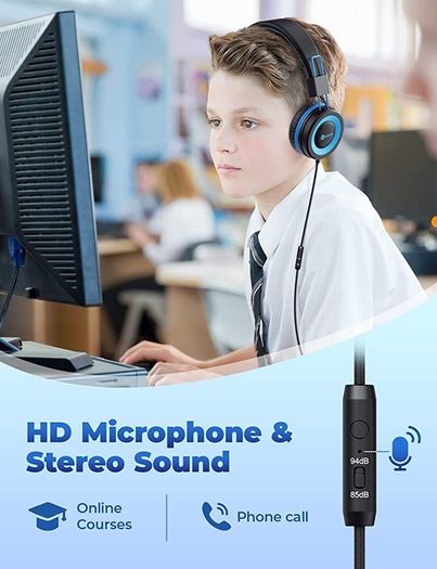 SALE Headphones, Childrens Headphones for Boys, 85/94dB Volume Limited, Stereo Sound, Foldable, Untangled Wires, 3.5mm Jack for School/Travel