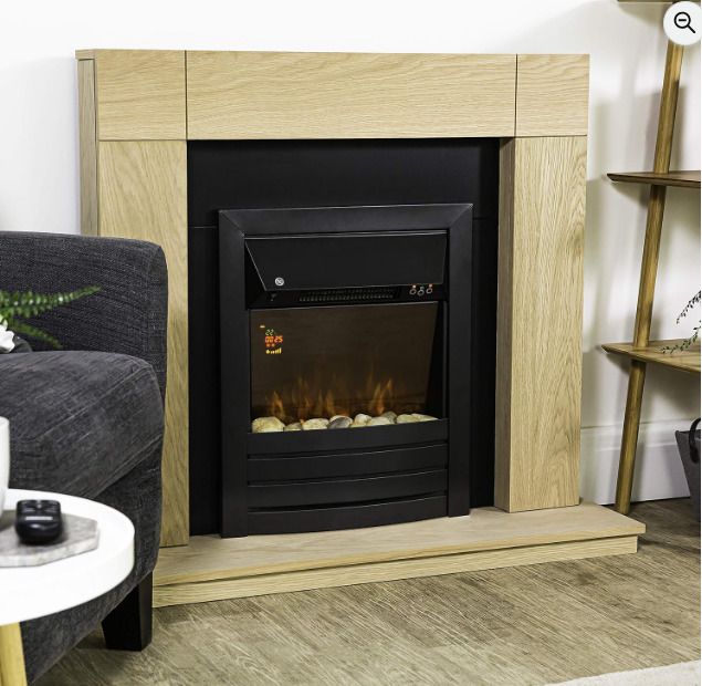 Zanussi 2KW Black Electric Inset Fire Stove with 2 Heat Settings, Timer and Remote Control