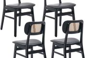 set of 4, wood, kitchen chairs, PU leather upholstered Rattan