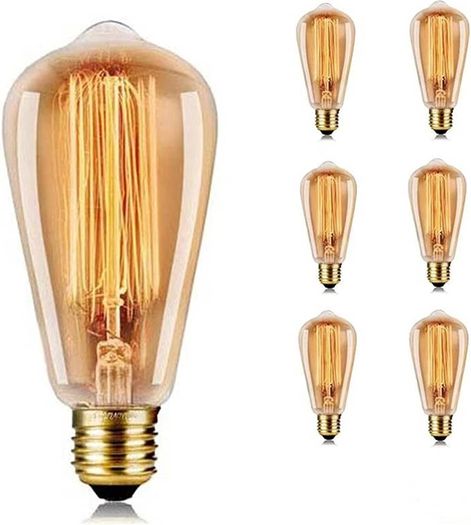 Vintage Edison Light Bulb 40W - Dimmable Screw Edison Light Bulb ST64 - E27 Base 220V Incandescent Classic Antique Bulb Style - Warm Whtie 2700K - Amber Glass-6 Packs (FREE POSTAGE)