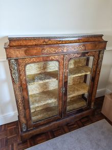 Beautiful Antique-Style Walnut & Marquetry Display Cabinet