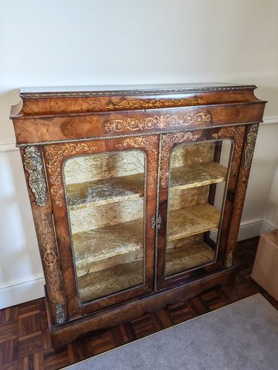 Beautiful Antique-Style Walnut & Marquetry Display Cabinet