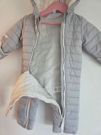 3-6m, The Little White Company Grey Bear Snowsuit
