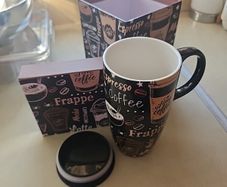 Large coffee lovers mug with travel lid