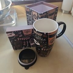 Large coffee lovers mug with travel lid