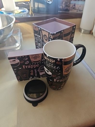 Large coffee lovers mug with travel lid