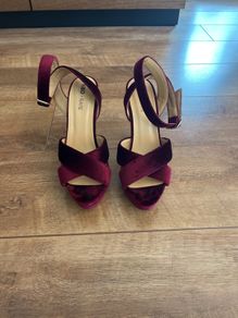 high hill platformed velvet sandals