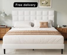 King Bed Frame, Easy Assembly, Sturdy Wooden Slat Support, Upholstered