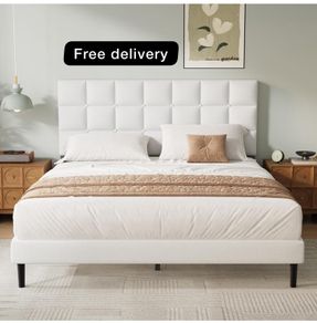 King Bed Frame, Easy Assembly, Sturdy Wooden Slat Support, Upholstered
