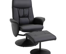 Recliner with Footstool, Relaxing Swivel Recliner 360 with Adjustable Backrest for TV, Supports up to 120 kg, Black Synthetic Upholstery, Metal