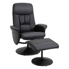Recliner with Footstool, Relaxing Swivel Recliner 360 with Adjustable Backrest for TV, Supports up to 120 kg, Black Synthetic Upholstery, Metal