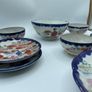 Vintage Japanese Geisha Girl Plates Set Scalloped Cobalt Blue Hand Painted Image 3