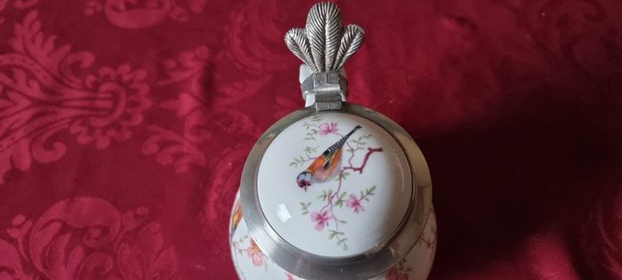 Antique Royal Tettau Bavaria Germany Original Model Al-Tettau Anno 1800 Pewter Lidded Porcelain Teapot / Stein Made In Bavaria Germany