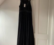 VILA Black Sleeveless Maxi Dress with Contrast Embroidered Stitch Detail - Brand New With Tags