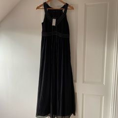 VILA Black Sleeveless Maxi Dress with Contrast Embroidered Stitch Detail - Brand New With Tags