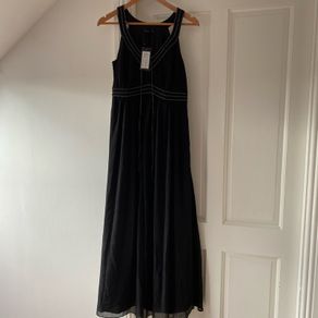 VILA Black Sleeveless Maxi Dress with Contrast Embroidered Stitch Detail - Brand New With Tags