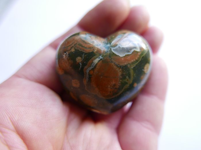 2" Multicolor Rhyolite Jasper Puffy Heart Crystal Mineral Stone