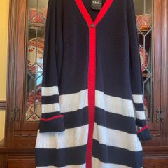 Ulla Popken FURTHER. REDUCED new long cardigan in navy with red and white . Size 28.   length is 42 inches