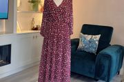 Burgundy &amp; Cream Midi Dress from Pala D'oro Size L-XL / UK 14-16 / EU 42-44