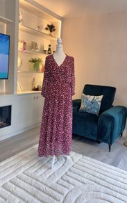 Burgundy & Cream Midi Dress from Pala D'oro Size L-XL / UK 14-16 / EU 42-44