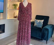Burgundy & Cream Midi Dress from Pala D'oro Size L-XL / UK 14-16 / EU 42-44