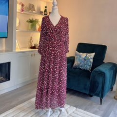 Burgundy & Cream Midi Dress from Pala D'oro Size L-XL / UK 14-16 / EU 42-44