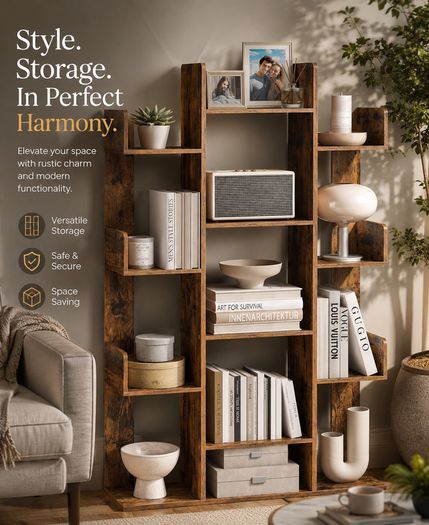Rustic Industrial Bookcase Display Shelf 140cm