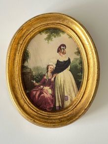 Vintage Print on Silk in Wooden Frame