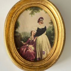 Vintage Print on Silk in Wooden Frame