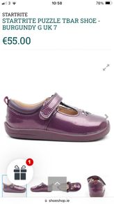 Clark's Startrite Tbar Shoe - Black Currant EU24