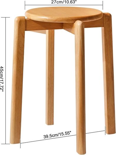 4pcs Solid Wood Round Stool, Shoes change Stool, Dressing Stool, Small stool, Stackable Stools for Living Room, Dining Room, Kitchen, Classroom, 27/27/45CM Natural Color