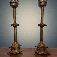 Monumental Pair of 19th Century Brass Altar Candelabras