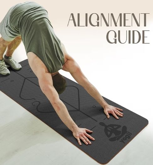 Non-Slip 6mm Thick TPE & Travel-friendly Yoga Mat - Perfect for Home & Gym Exercise Fitness & Pilates - With Laser Alignment Guides for Men & Women