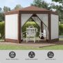 Hexagonal Garden Gazebo - Patio Party Outdoor Canopy Tent Sun Shelter with Mosquito Netting and Zipped Door, Brown Image 2