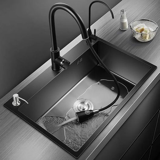 Black Kitchen Sink, Stainless Steel Single Bowl Sink, Drop in/Topmount Workstation Sink with Sliding Accessories, Farmhouse Workstation Sink with Multiple Accessories (50 /45cm)