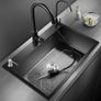 Black Kitchen Sink, Stainless Steel Single Bowl Sink, Drop in/Topmount Workstation Sink with Sliding Accessories, Farmhouse Workstation Sink with Multiple Accessories (50 /45cm) Image 2