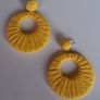 Golden Yellow Raffia Woven Stud Hollow Out Woven Hoop Earrings Image 10