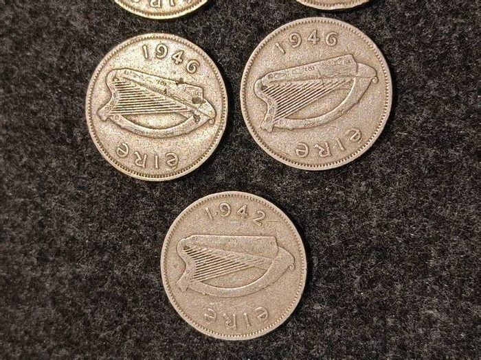 1940s Irish Sixpence SET 1942 Silver 1946 1947 1949 x2 Emergency Issue 7 Coins