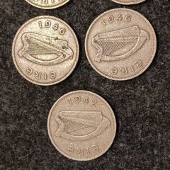 1940s Irish Sixpence SET 1942 Silver 1946 1947 1949 x2 Emergency Issue 7 Coins