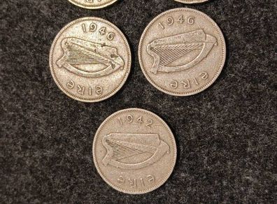 1940s Irish Sixpence SET 1942 Silver 1946 1947 1949 x2 Emergency Issue 7 Coins