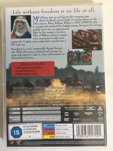 Braveheart [1995] Mel Gibson, Sophie Marceau, Patrick McGoohan, Cahterine McCormack & Brendan Gleeson [1xDVD Movie] Academy Award Winner