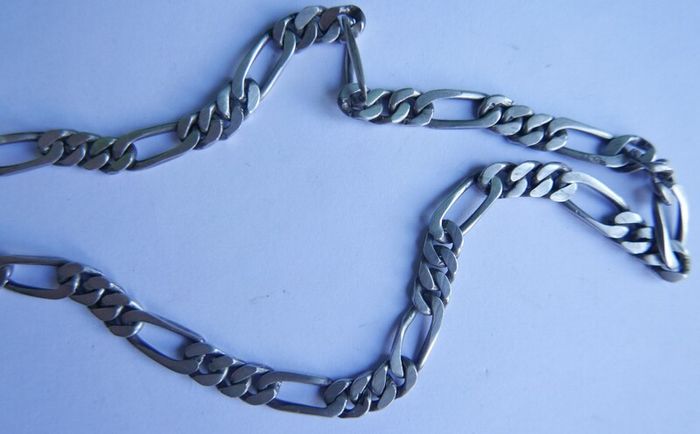 Vintage Sterling Silver 925 Figaro Necklace 20" Long Chain Link Flat Vintage Silver Sterling Gift Men 37,6g