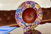 Hand Lathed Signed Coloured Edge Bowl Solid Mahogany