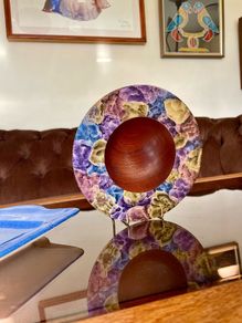 Hand Lathed Signed Coloured Edge Bowl Solid Mahogany