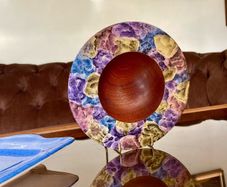 Hand Lathed Signed Coloured Edge Bowl Solid Mahogany